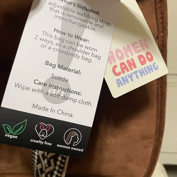 Brown Suede Bag with Patterned Strap - Picture 3 of 5